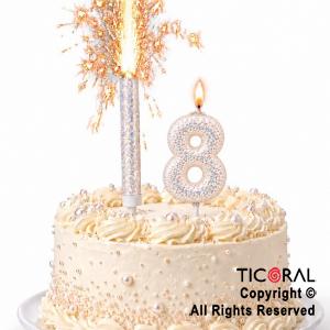 SET BENGALA Y VELA NUMERAL NUMERO 8 CON GIBRE BLANCO